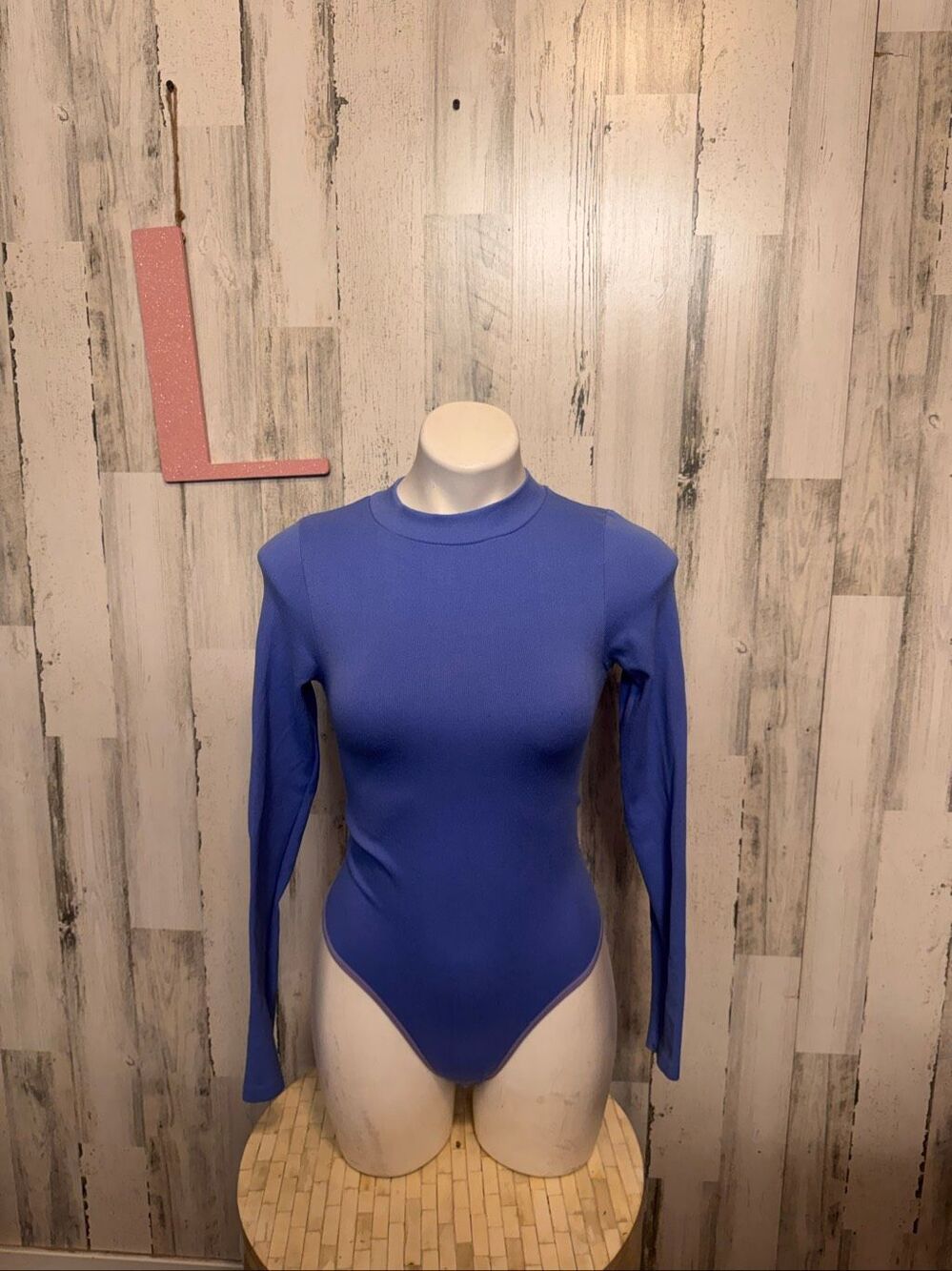 ANWND Seamless Ribbed Open Back Bodysuit Womens M/L Periwinkle Blue